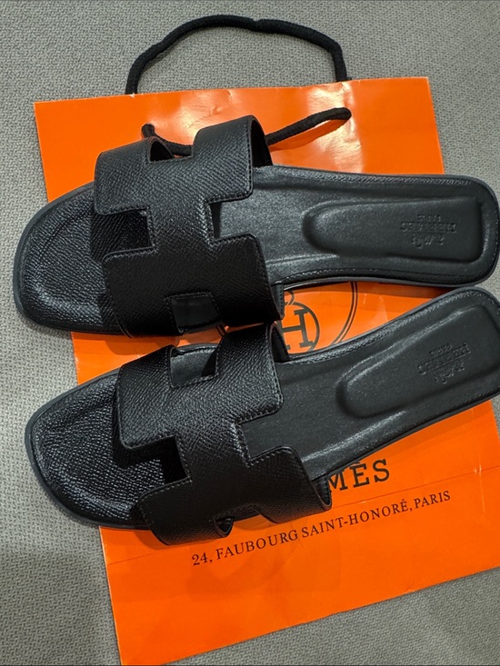 Shoes - Black Leather Slide Sandals